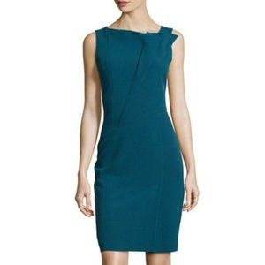 Halston Heritage Pleated-Front Teal Folded Dress